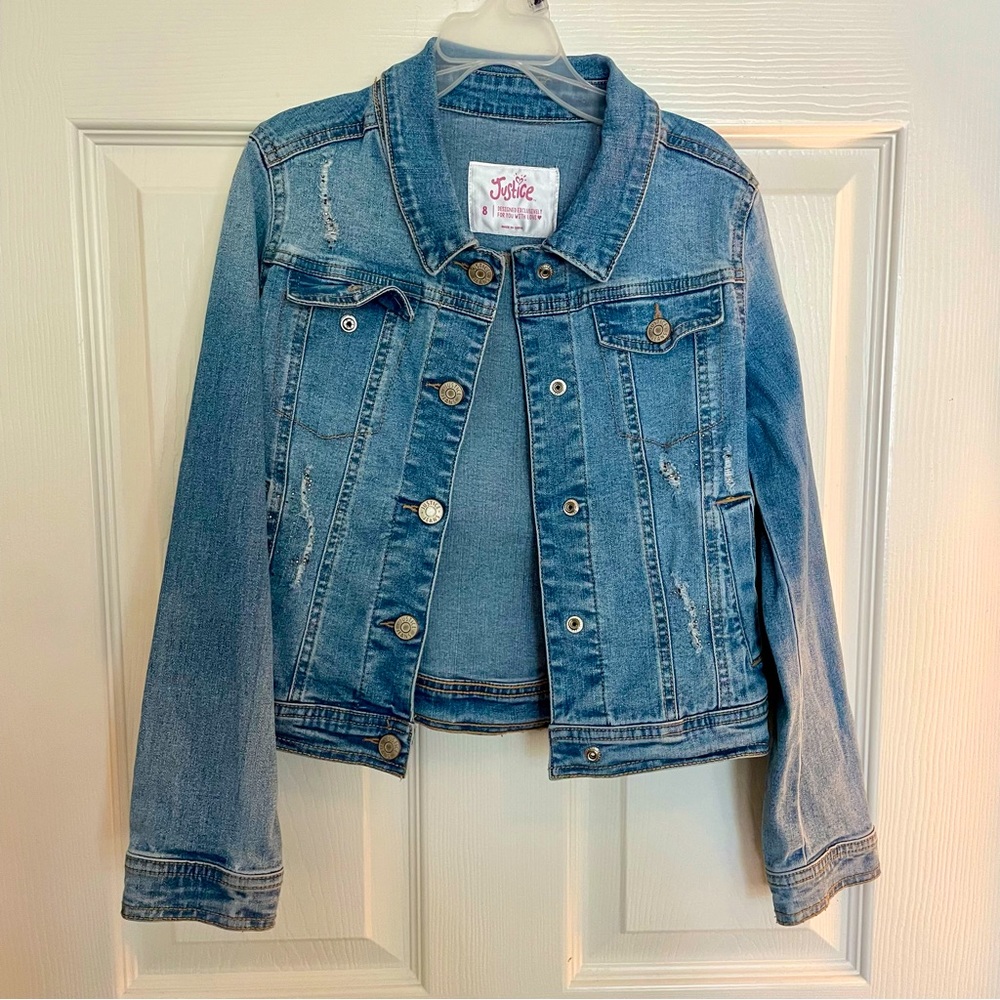 JUSTICE : Distressed Denim Jacket